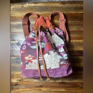 Lucky Brand drawstring backpack purse with Canvas, Suede and Leather